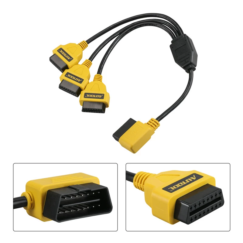 AUTOOL OBD2 Splitter Cable OBD 2 Extend Y Cables 1 to 3 Converter Adapter Wire 50cm J1962M to 3-J1962F OBD2 Extension Split Cord