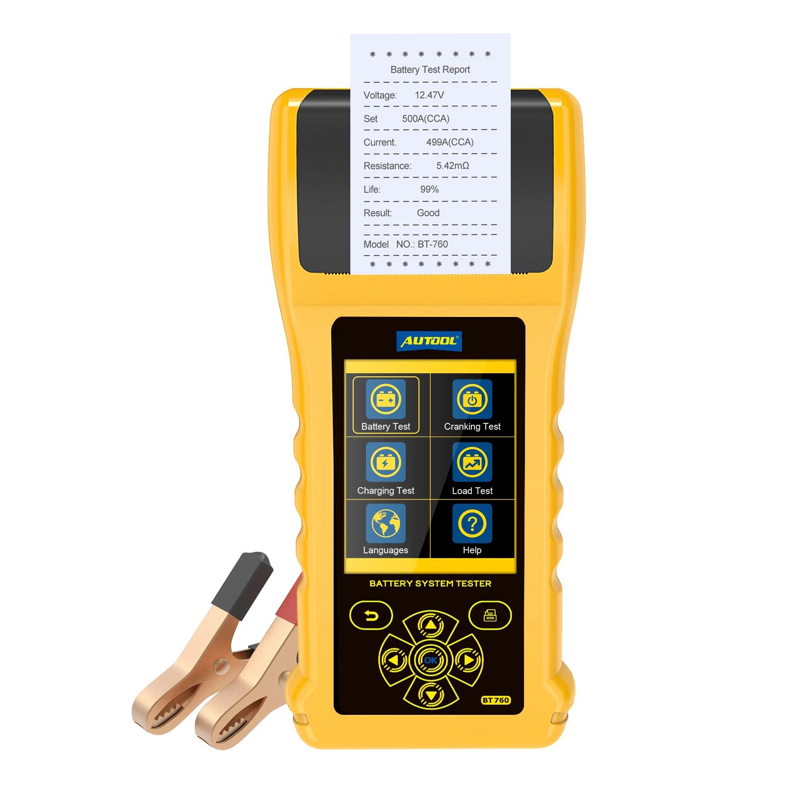 AUTOOL BT760 Car Battery Tester with Printer 6- 32V Color Screen Battery Test & Cranking Test & Charging Test & Max Load Test