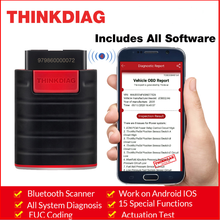THINKCAR THINKDIAG All System OBD2 Diagnostic Tool with All Car Brand & 16 Reset Functions & 2 Year Free Update Online