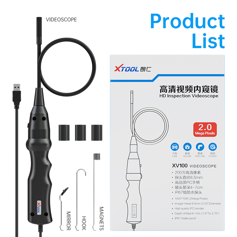 XTOOL XV100 8.5mm HD Flexible Snake Inspection Waterproof Car Inspection Camera 8 LEDs Adjustable Work With XTOOL D9 PRO/D9/D8/PAD3/A80