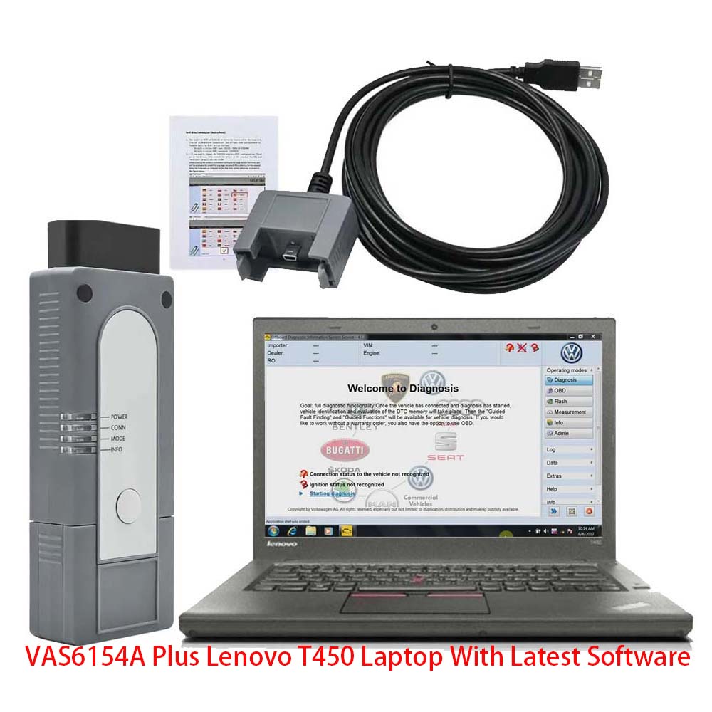 VAS 6154A DoIP For VAG Diagnositc Tool CAN FD Till 2023 Supporting WIFI Plus Lenovo T450 Laptop Ready To Use