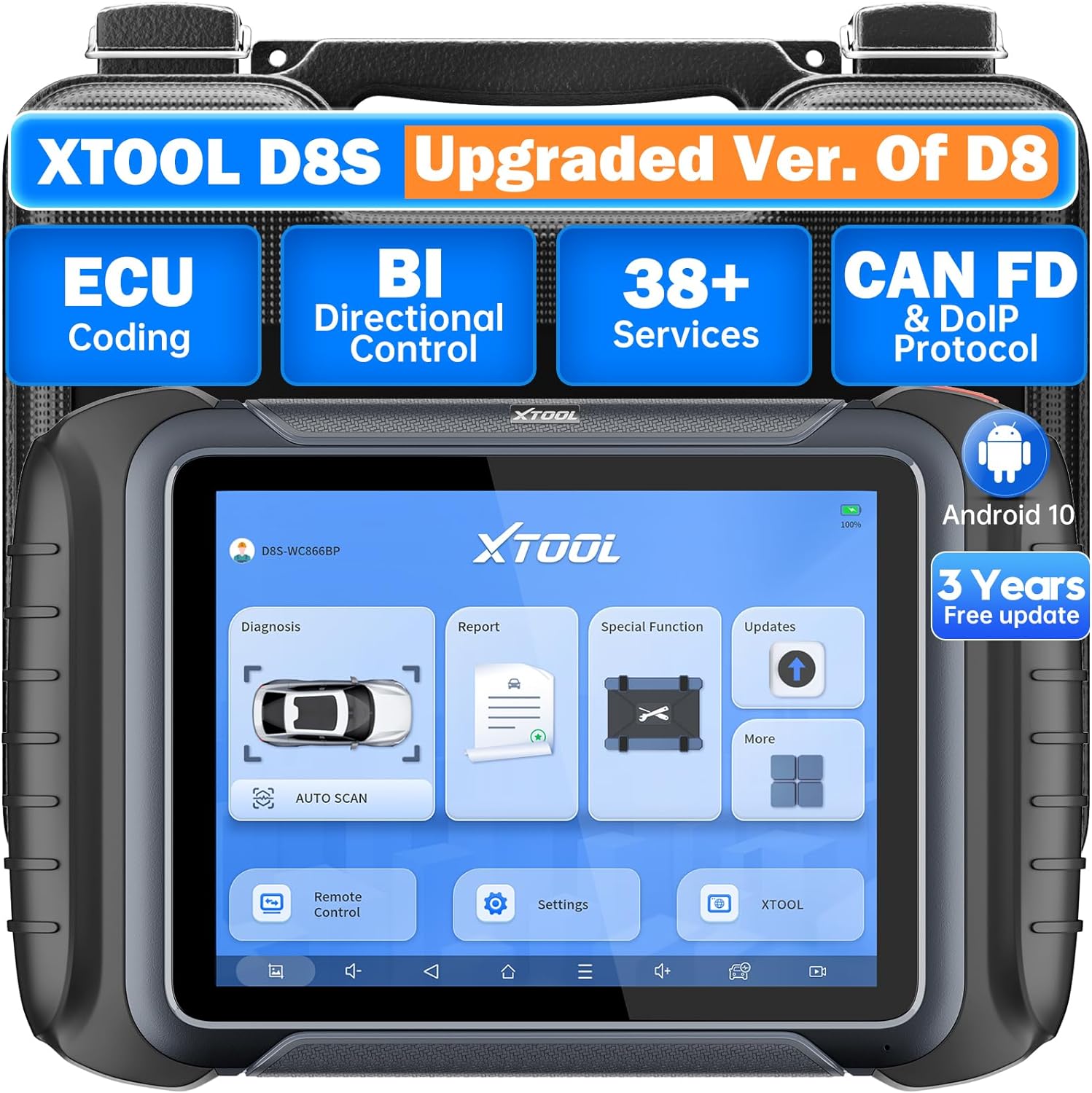 2024 Newest XTOOL D8S Bi-Directional Diagnostic Scan Tool CAN FD & DoIP, ECU Coding, Topology, Key Programming, Full Diagnostics, Upgraded Version of D8