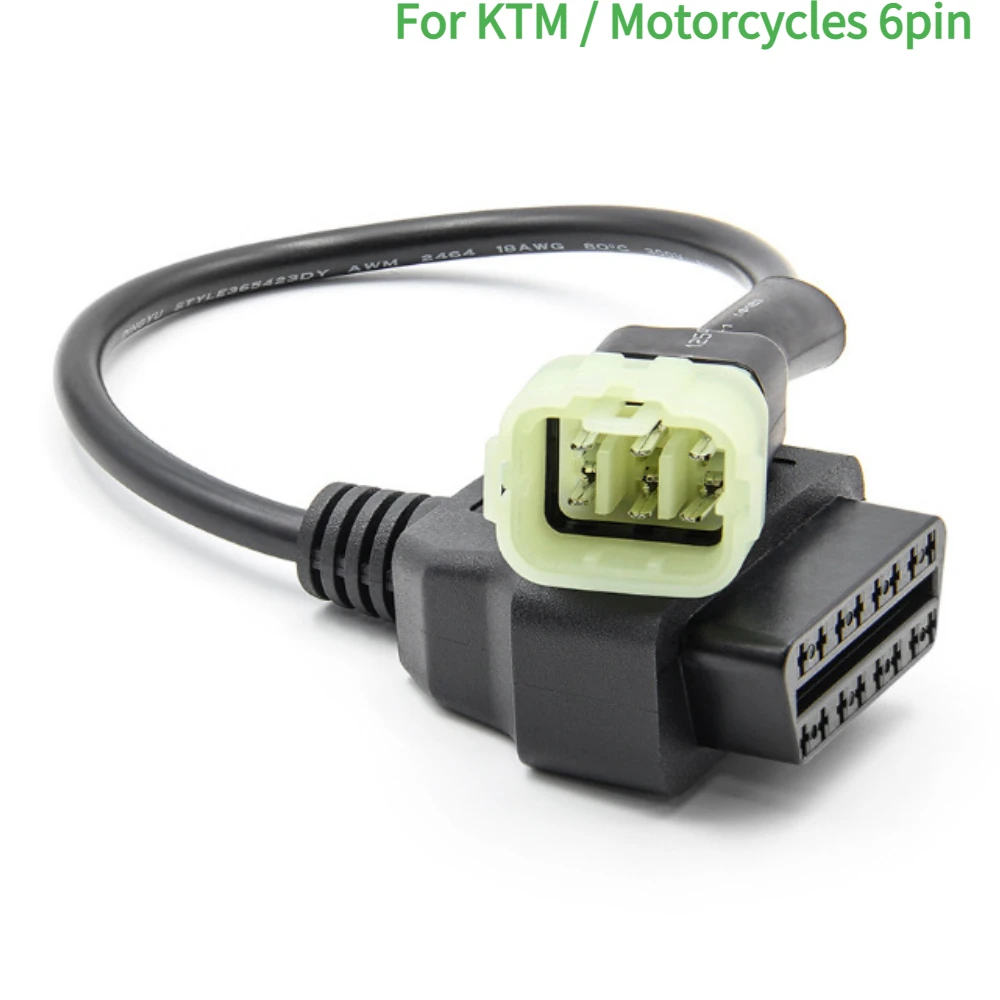 Latest OBD2 Connector 6Pin for Kawasaki/ktm Motorcycle 6 Pin To 16 Pin Motorcycle Trolley OBD Auto Tools Moto Extension Cable