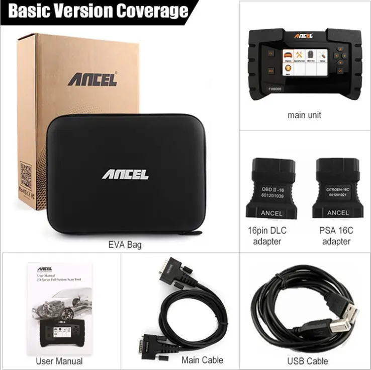 Car Diagnostic OBD2 Engine Scanner Ancel FX6000 Full System Service Fuction ECU Coding Automotive Scanner Tools Free Update Basic Version