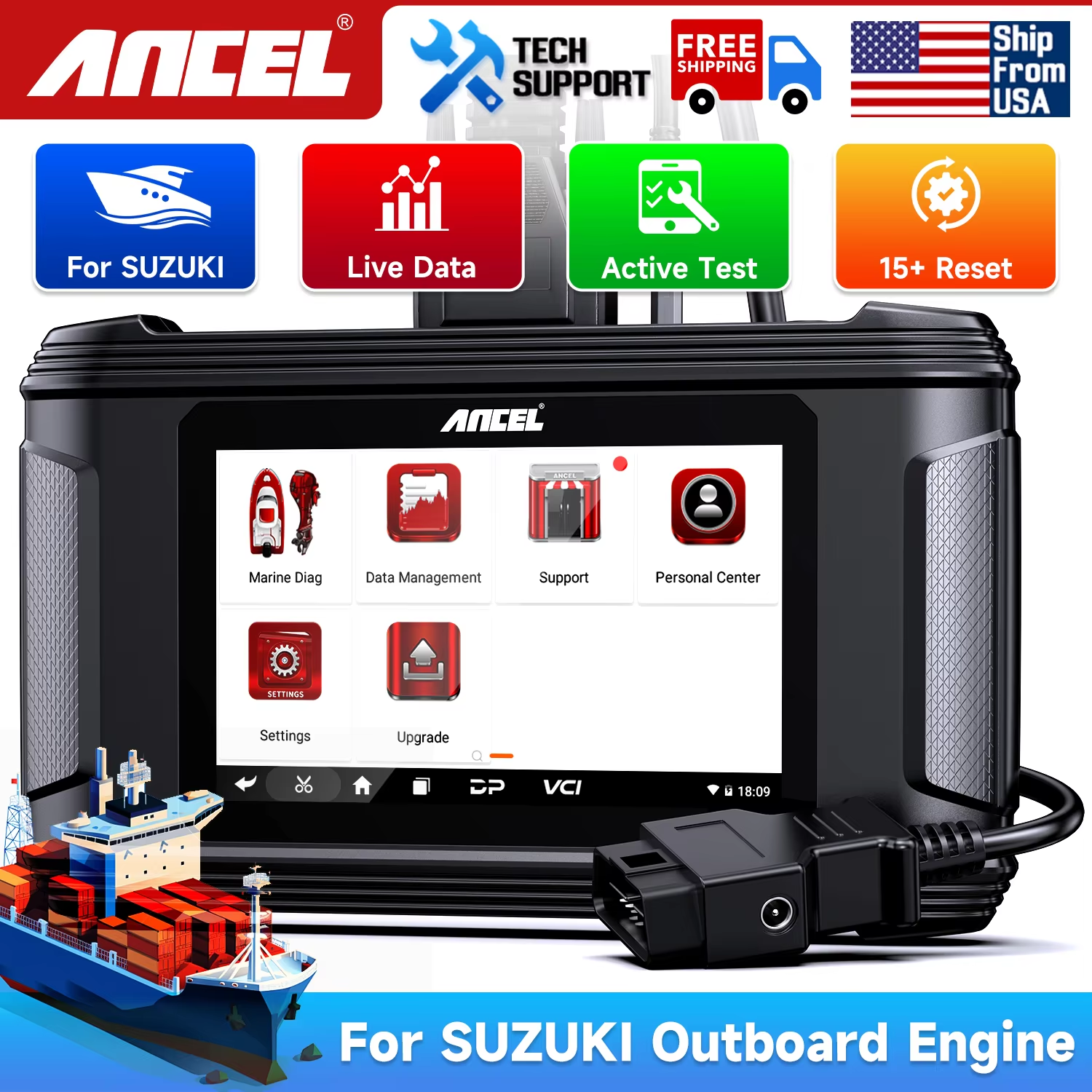 ANCEL MR500 Intelligent Marine Scanner Tablet Fit For Suzuki Watercraft & Outboard Fault Diagnostic Tool For Yamaha For Suzuki