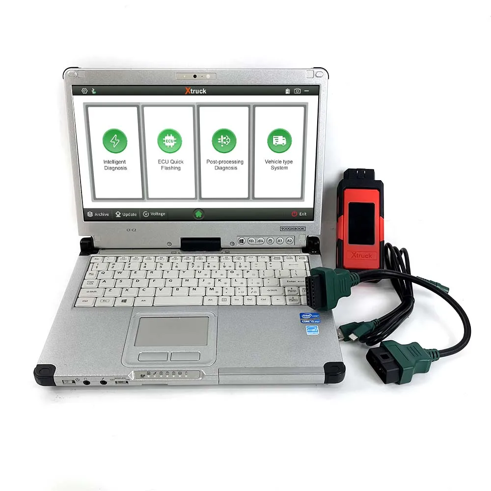 Xtruck X005 Plus Intelligent Diagnosis ECU Quick Flashing Diagnosis Support for SHACMAN, SINOTRUCK, DongFeng, FAWDE, Weichai Plus Panasonic CF C2 Laptop Ready to Use