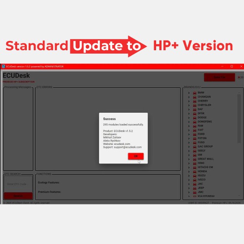 Upgrade Service for ECUDesk Standard Version Update to HP+ Version No File Limitation Per Day Supports IMMO OFF, Speed Limit OFF