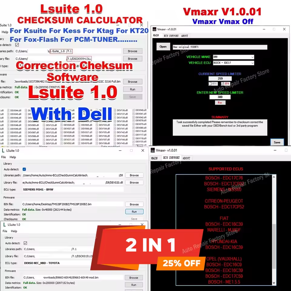 2 in 1 LSuite 1.0 Checksum Calculator Tool Lsuite Correction Cheksum Vmaxr Vmax Off Unlock Speed Limiter of Cars Vmax KM Change