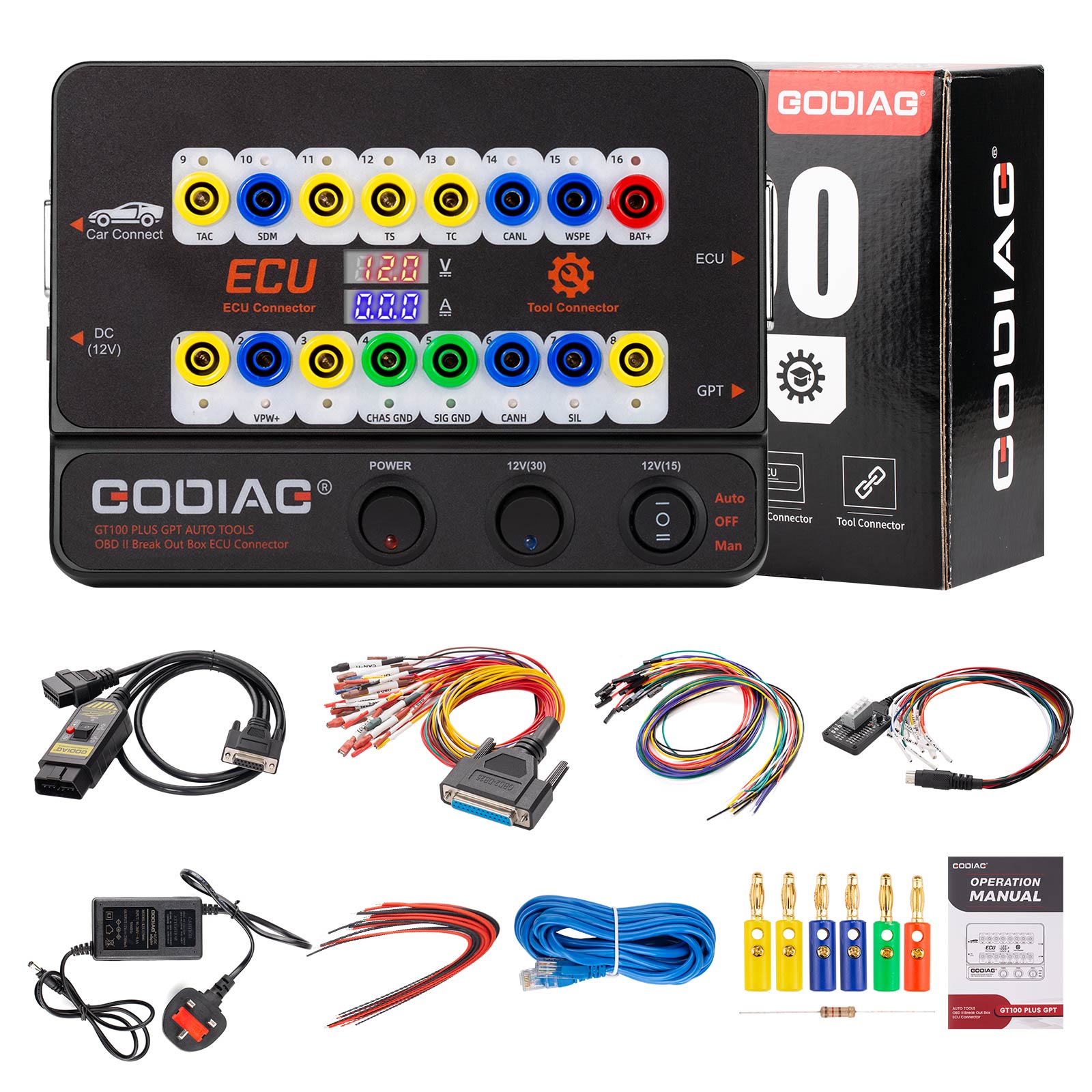 2025 GODIAG GT100 PLUS GPT ENET DOIP 24V-12V AUTO TOOLS OBD II Break Out Box ECU Connector