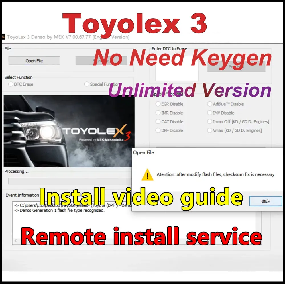 2022.12 ToyoLex 3 ToyoLex3 Software With Unlimited Keygen for Toyota/Lexus Mascheramento DTC Software Funziona for KESS /KTAG/PCMtuner