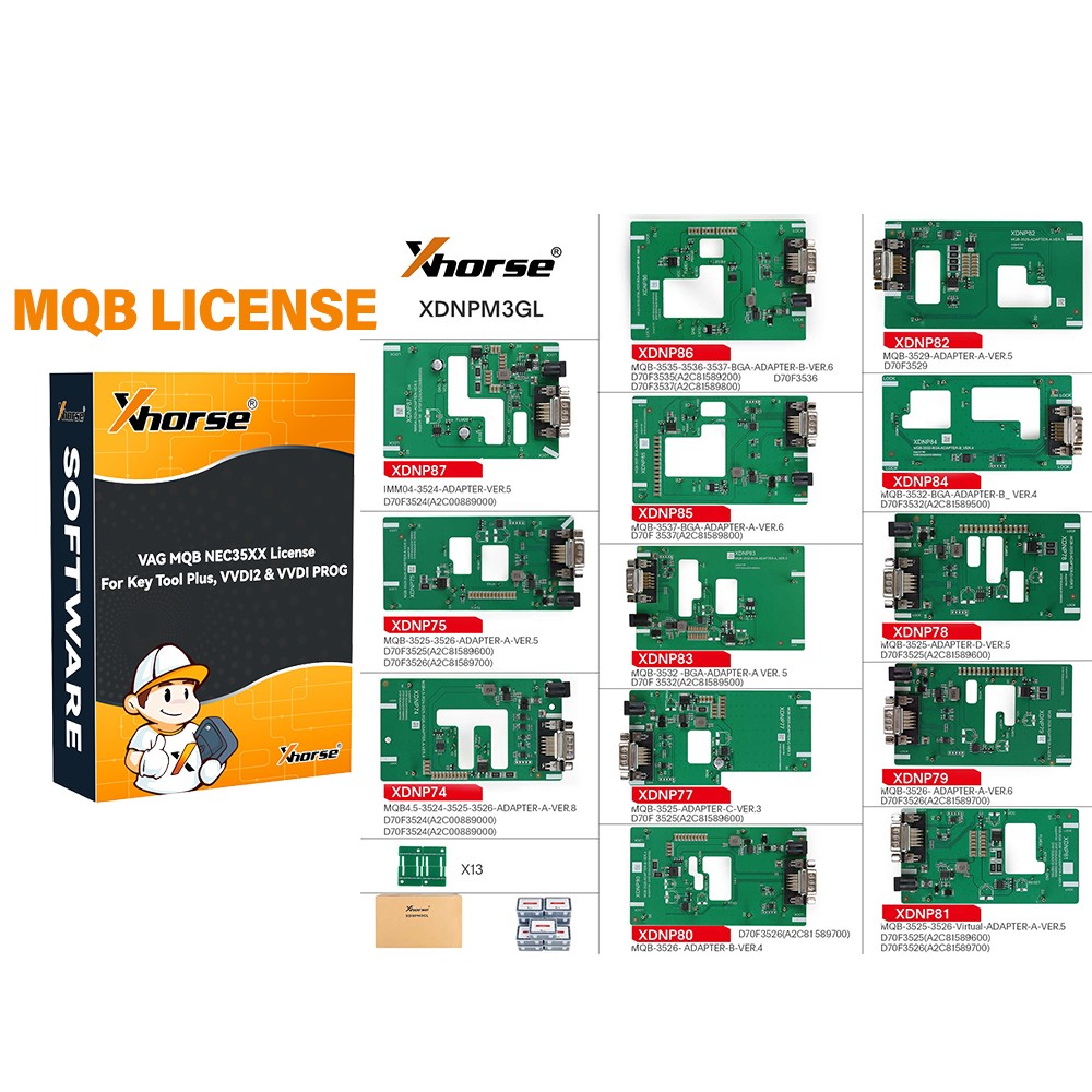 Xhorse VAG MQB48 NEC35XX License with MQB48 XDNPM3GL No Soldering 13 Full Set Adapters Supports Key Adding All Keys Lost