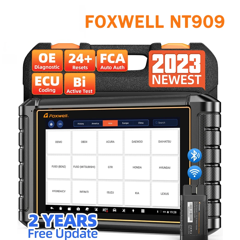 FOXWELL NT909 OBD2 Bluetooth Bi-Directional Scan Tool ECU Coding 24+ Resets All System Car Diagnostic Scanner Upgraded NT809BT