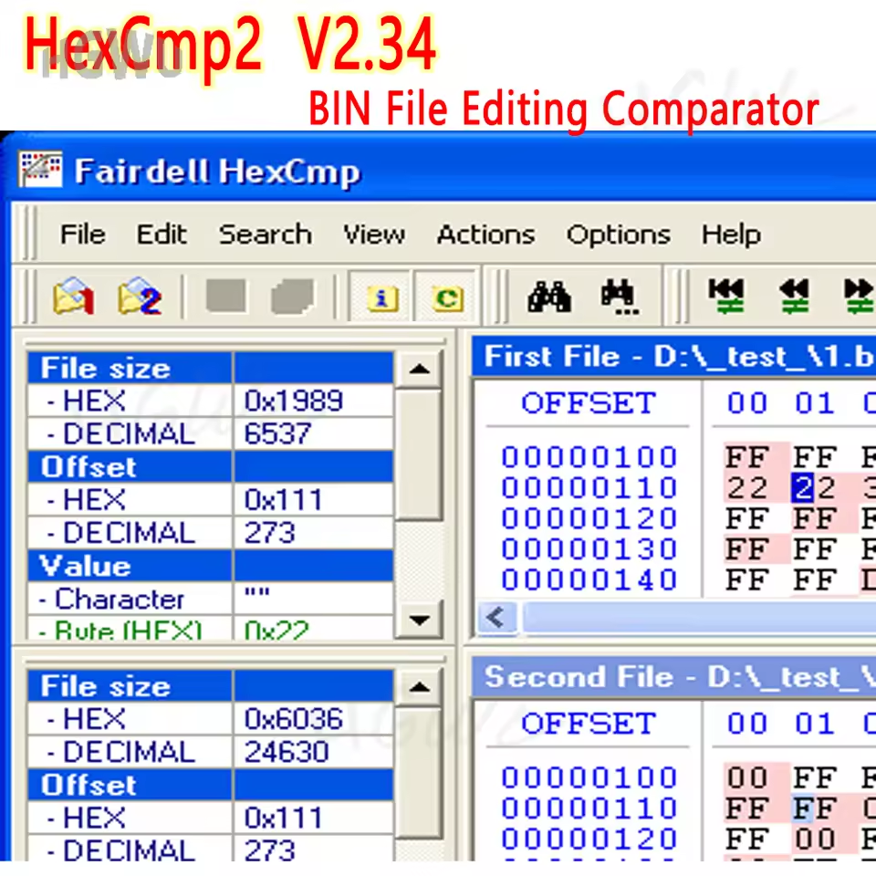 BIN File Editing Comparator HexCmp2 V2.34 Hex Editor Unlimited Hex Cmp Modify Files in A Hex Mode Work with Winols Convenient