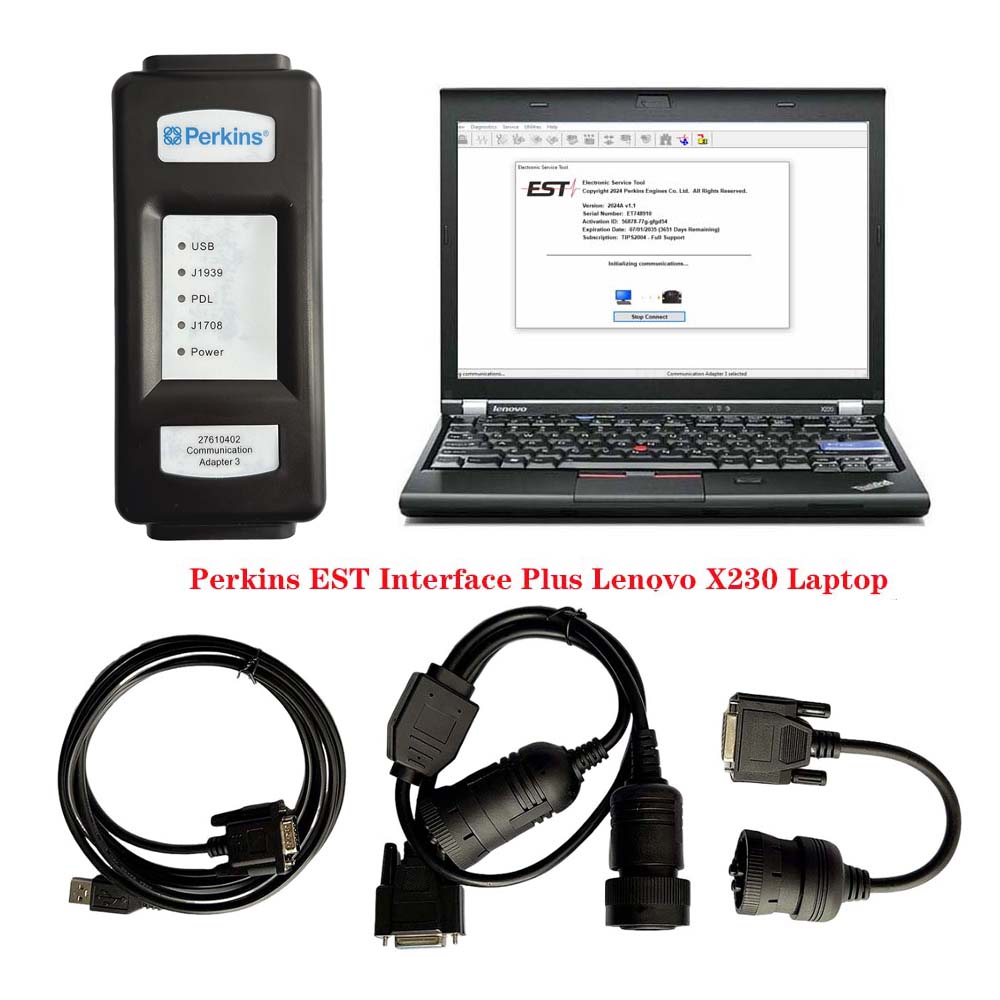 2025A Communication Adapter CA3 27610402 Pro USB Version for perkins Diagnostic Tool with EST Plus LENOVO X230 Laptop Ready to Use