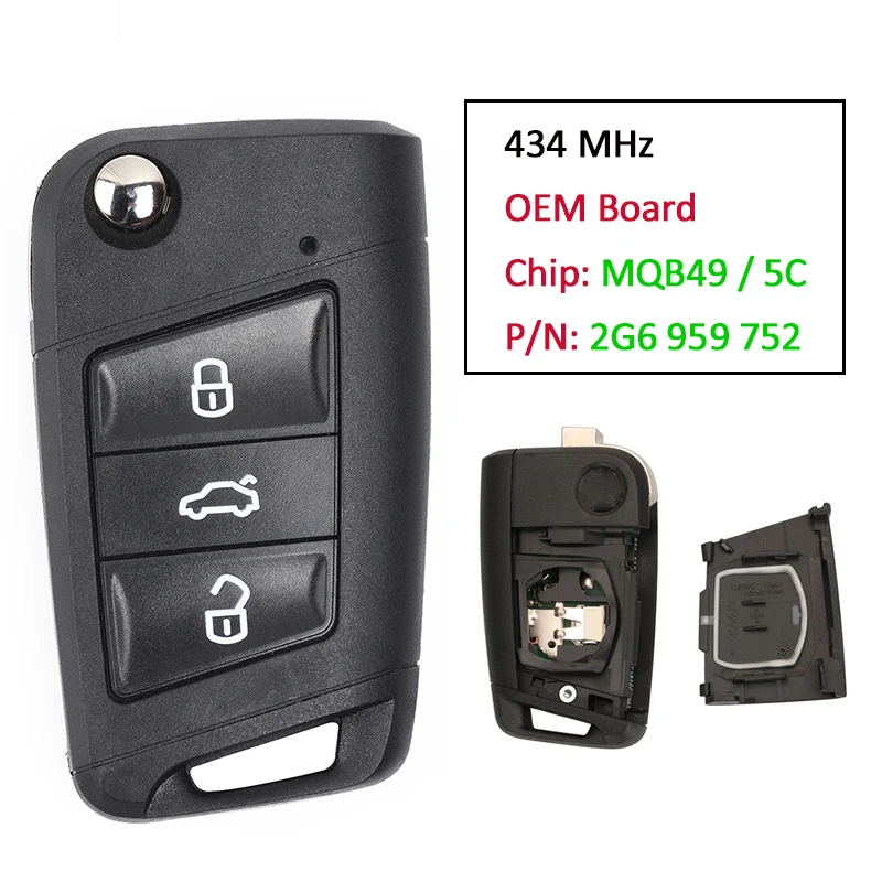 OEM Board MQB49/ 5C Chip Semi Keyless for Volkswagen Golf Polo 2017 - 2021 Remote Key Fob P/N: 2G6 959 752, 2G6959752