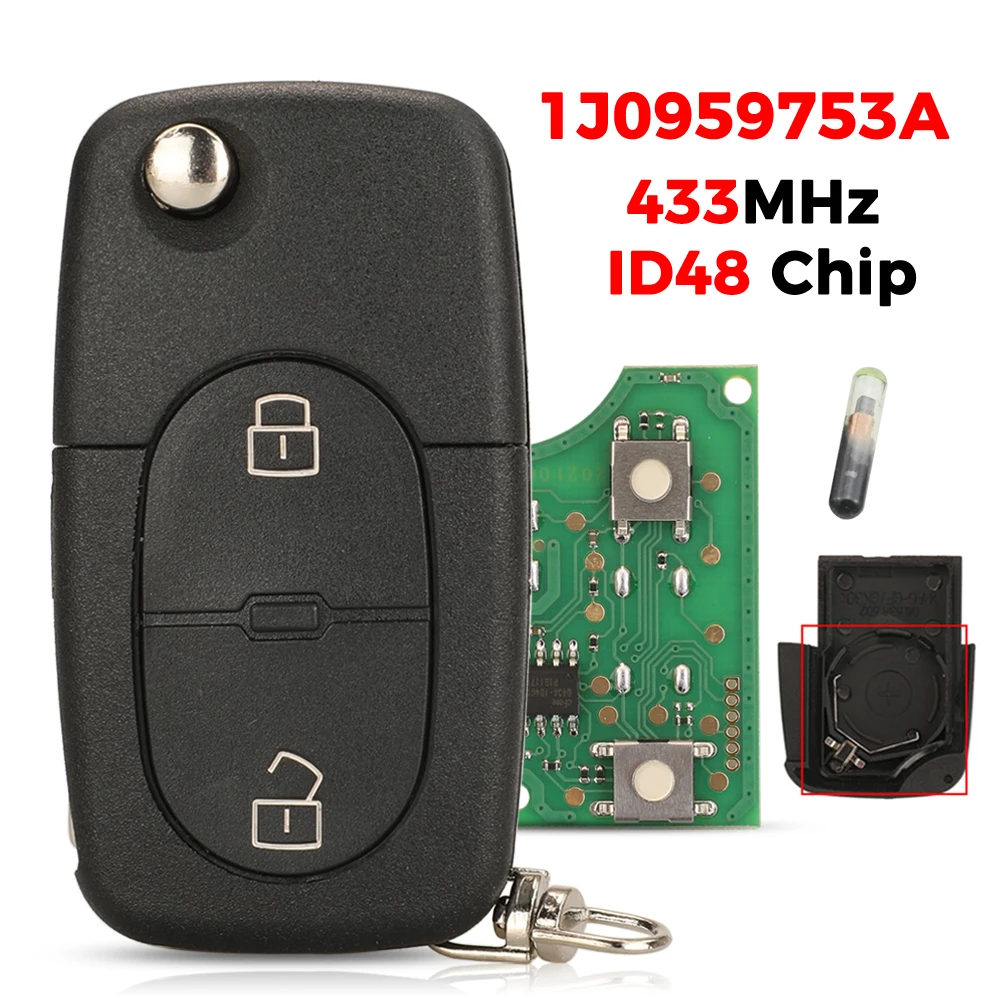 1J0959753A 433Mhz Flip Remote Car Key ID48 Chip For VW Volkswagen Golf 4 Passat MK4 Seat Fit Skoda Fob HU66 Blade