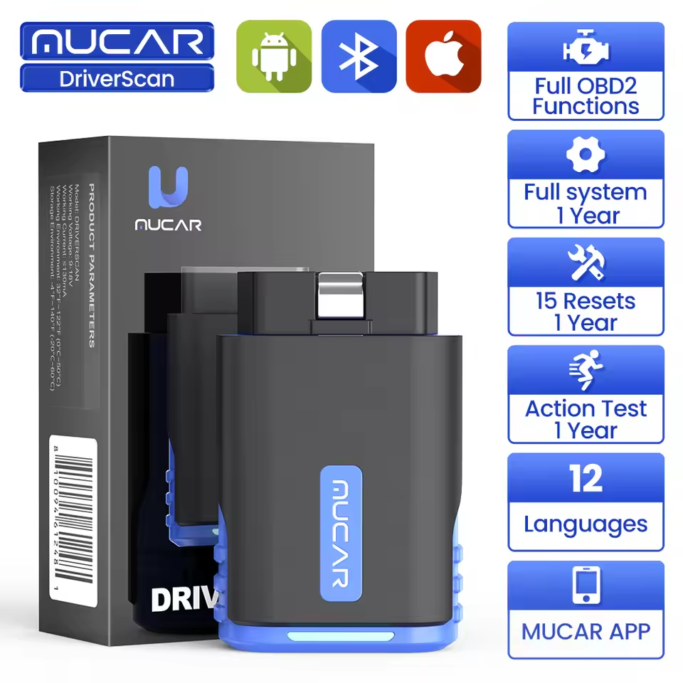 MUCAR DriverScan OBD2 Scanner Bluetooth Bi-directional Scan Tool OE Level All System Diagnostic 15 Service Function