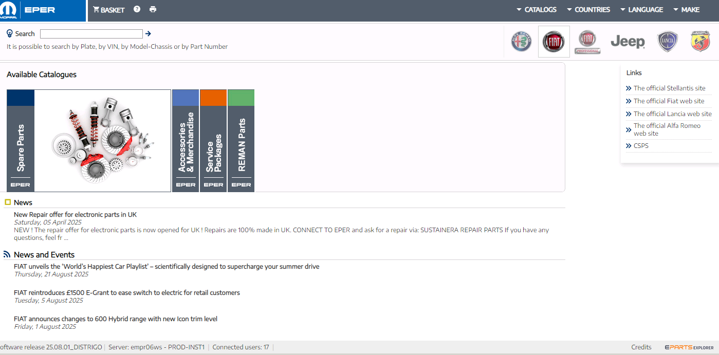 2025 EPC Parts Catalog Software Online Version One Year Access for Alfa Romeo Fiat JEEP LANCIA ABARTH & Fiat Professional