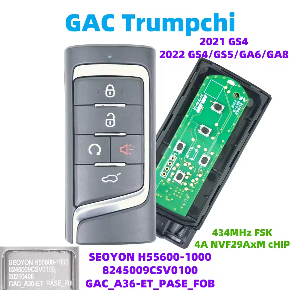 Original Smart Remote Key for GAC Trumpchi 2021 GS4 8245009CSv0100 434Mhz FSK 4A NCF29AxM Chip A36 5 Buttons