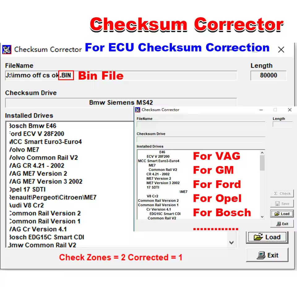 ECU Checksum Correction Software Checksum Corrector Support ECU BIN. File Work With KESS KTAG MPPS More Tool for VAG For GM For Ford For Opel For Bosch for Volvo
