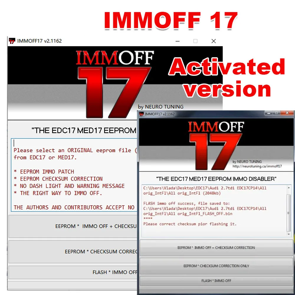 IMMO OFF 17 IMMOFF17 Software Activate Version EDC17 MED 17 Immo Off Ecu EEPROM IMMO PATCH Checksum Correction To IMMO OFF Flash