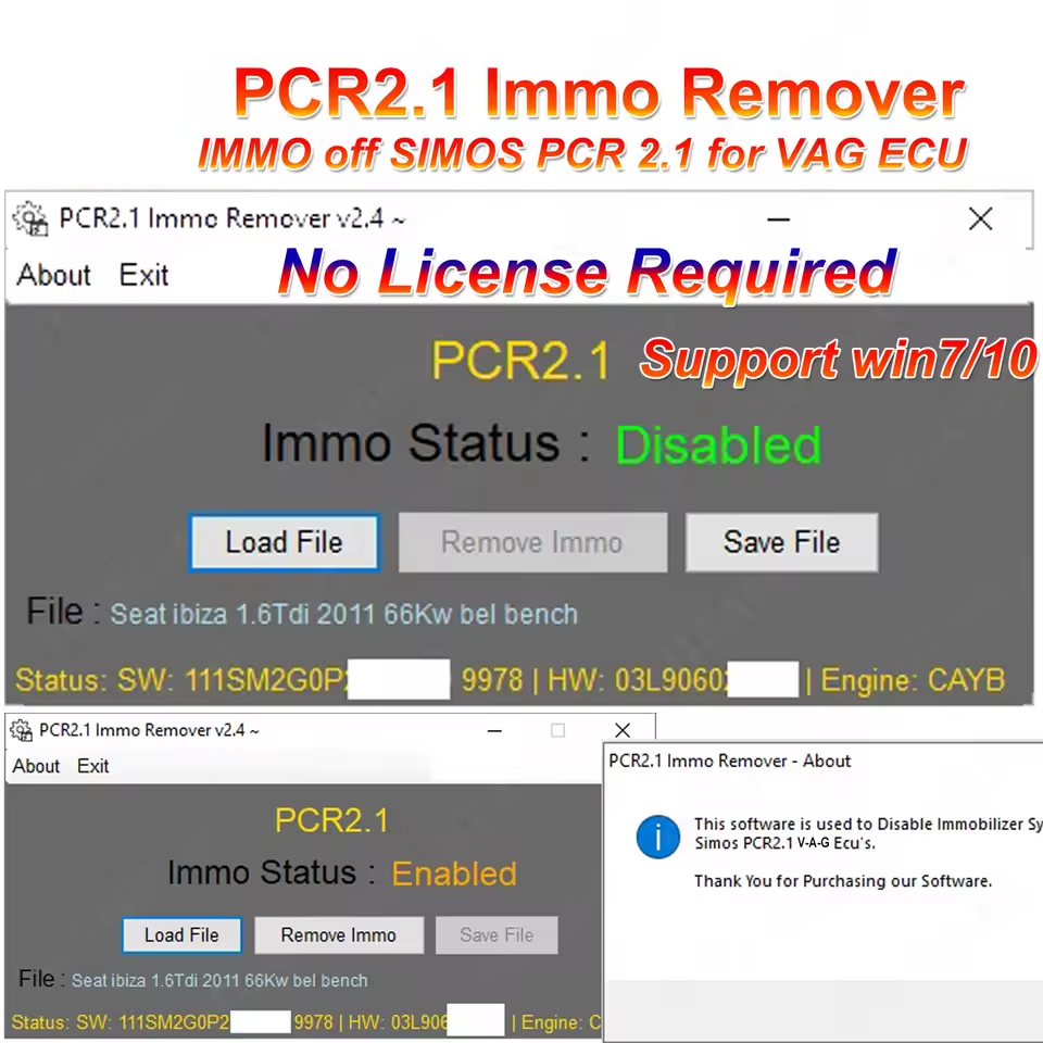 PCR2.1 PCR 2.1 Immo Remover Software V2.4 Unlimited Verison IMMO OFF Fix SIMOS for VAG ECU No Checksum Correction