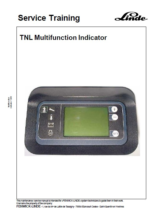 Linde TNL Multifunction Indicator Service Training Manual PDF