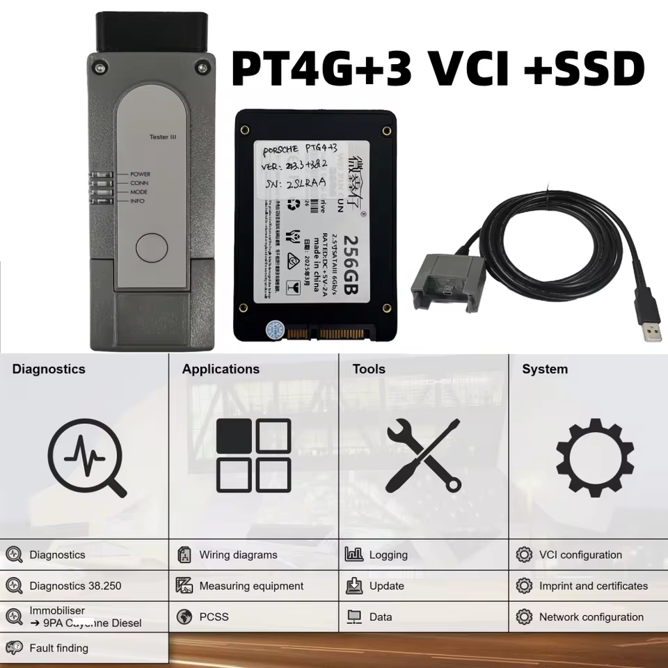 Porsche PT4G Tester + PIWI3  Software SSD V43.3+38.25 PT3G VCI Programming Engineer Mode Car Diagnostic Tool With Laptop