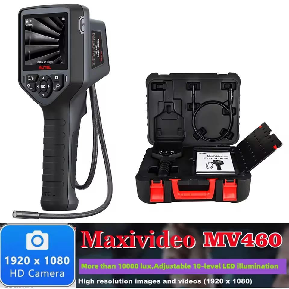 Autel MaxiVideo MV460 Inspection Camera, 1080P HD Industrial Endoscope with Light, Dual Cameras, 10-Level Adjustable LED, 360°