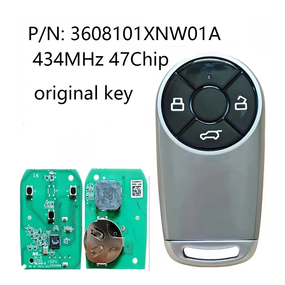 P/N: 3608101XNW01A For Great Wall ORA Cat 03 ORA 07 Original Smart Remote Control Key 3 Buttons 434MHz 47Chip